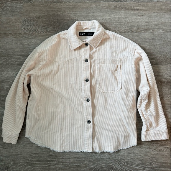 Zara EUC Corduroy Shirt Overshirt Jacket Shacket Size S Ecru Cream Button Down - Picture 7 of 10